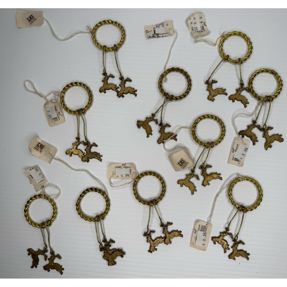 Vintage 1994 DII Gold Reindeer Christmas Napkin Rings Set of 10 India